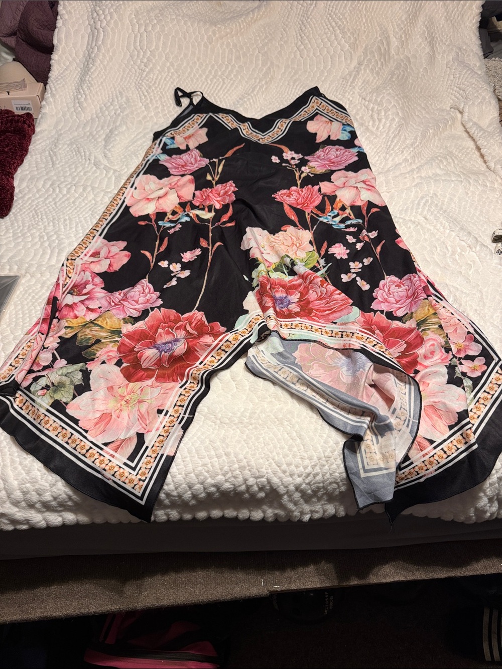 Rosegal Black Slip Dress with Pink and Red Floral Accents